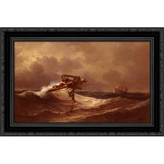 The Rescue 24x18 Black Ornate Wood Framed Canvas Art by Aivazovsky, Ivan Constantinovich