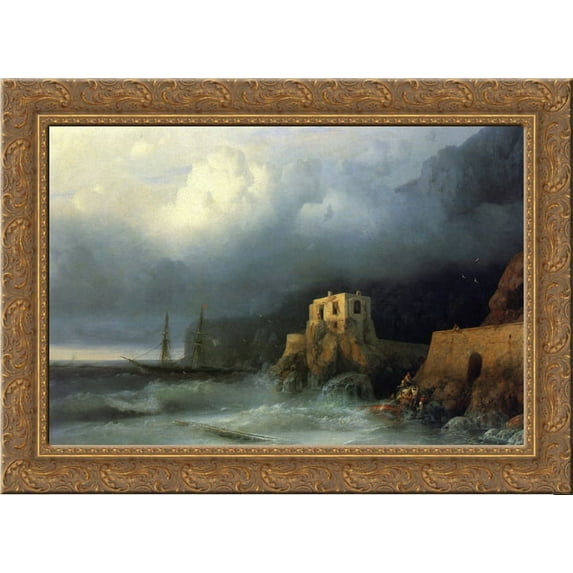 The Rescue 24x20 Gold Ornate Wood Framed Canvas Art by Aivazovsky, Ivan