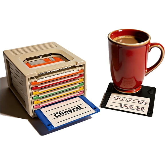 The Retro-Tech Coaster Holder, 3D Printed Floppy Disk Coaster Holder, Floppy Disk Coasters, for Home & Office Desk Decor