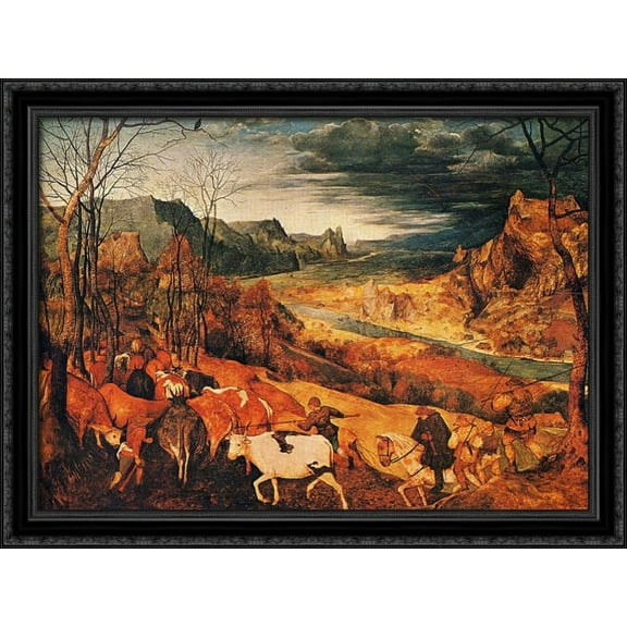 The Return of the Herd (Autumn) 38x28 Large Black Ornate Wood Framed Canvas Art by Pieter Bruegel the Elder