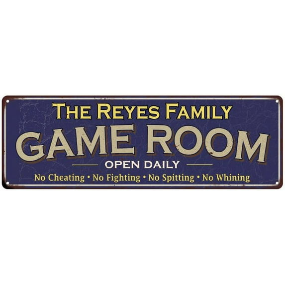 The Reyes Family Blue Game Room Metal 8x24 Sign 108240037171