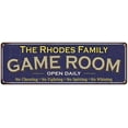 thumbnail image 1 of The Rhodes Family Blue Game Room Metal 8x24 Sign 108240037455, 1 of 1