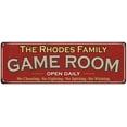 thumbnail image 1 of The Rhodes Family Red Game Room Metal 8x24 Sign 108240038455, 1 of 1