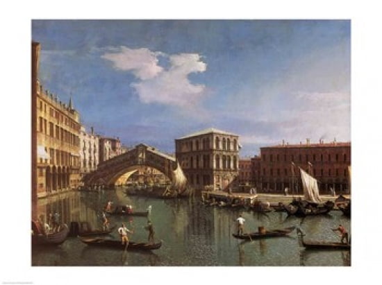 The Rialto Bridge Venice Canvas Art - Giovanni Antonio Canaletto (24 x 18)