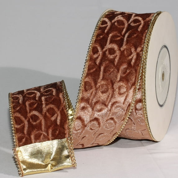 Amber Velvet with Pearl Edge and Gold Backing Wired Craft Ribbon 3" x 20 Yards