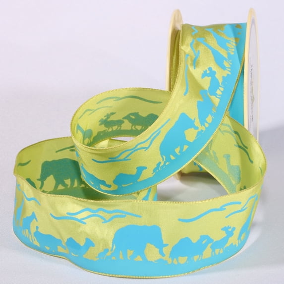 The Ribbon People Animal Safari Wired Craft Ribbon - 1.5" x 22 Yards - Blue and Green