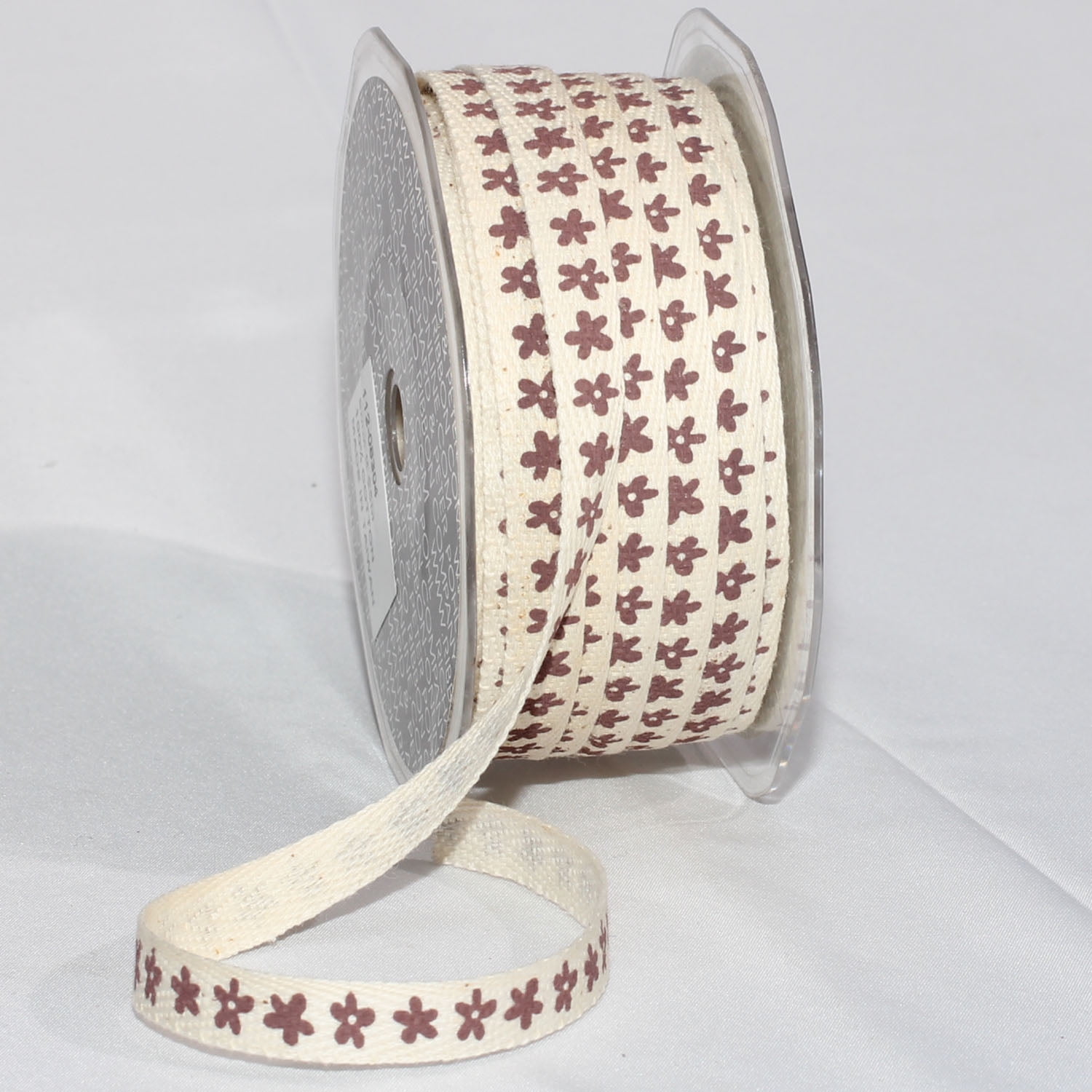 The Ribbon People Beige Floral Print Woven Edge Craft Ribbon 0.37" x 54 Yards