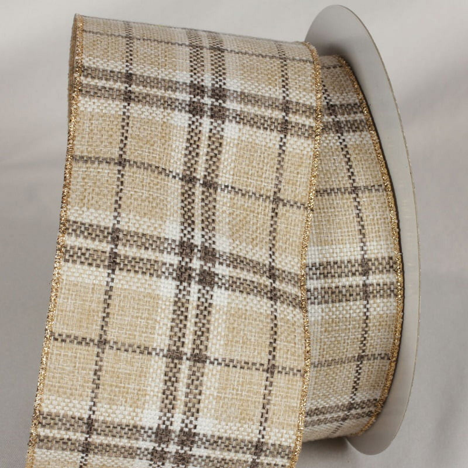 The Ribbon People Beige and Brown Plaid Wired Craft Ribbon 4" x 20 Yards