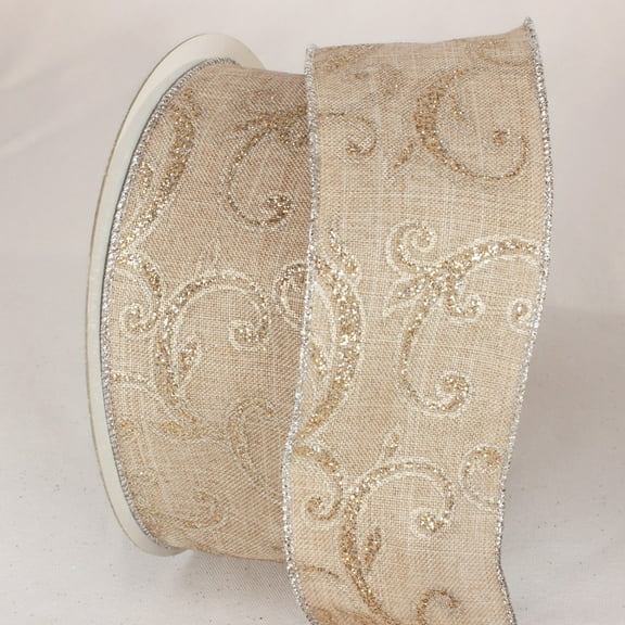 The Ribbon People Beige and Gold Swirls Wired Craft Ribbon 2.5" x 20 yards