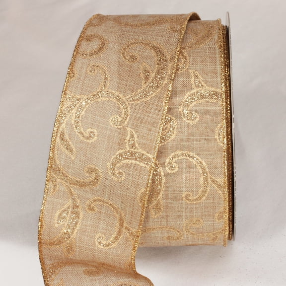 The Ribbon People Beige and Gold Swirls Wired Craft Ribbon 2.5 x 20 yards