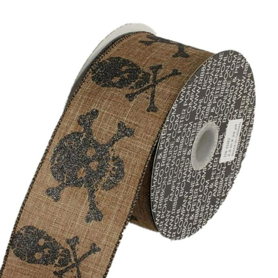 The Ribbon People Black and Brown Skulls Wired Craft Ribbon 2.5" x 20 Yards