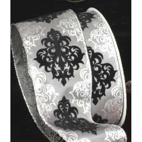 The Ribbon People Black and Gray Damask Wired Craft Ribbon 2.5" x 20 Yards