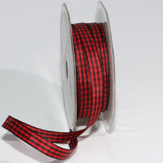 The Ribbon People Black and Red Gingham Wired Woven Edge Craft Ribbon 0.25" x 108 Yards