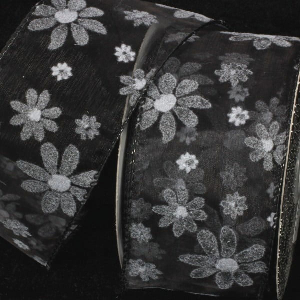 The Ribbon People Black and White Contemporary Floral Wired Craft Ribbon 2.5" x 40 Yards