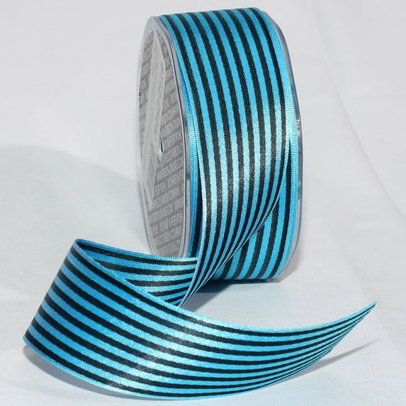 The Ribbon People Blue and Black Striped Satin Craft Ribbon 1.5" x 108 Yards