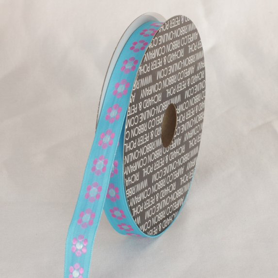 The Ribbon People Blue and Pink Mini Flowers Printed Wired Craft Ribbon 0.5" x 108 Yards