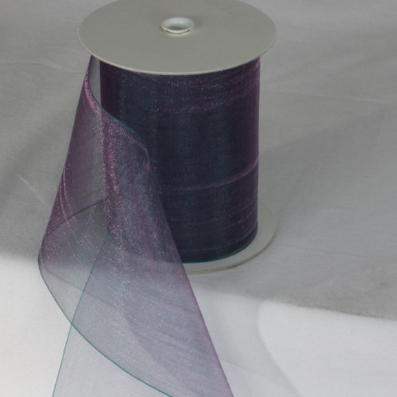 Blue and Purple Shimmering Crystal Organdy Wired Craft Ribbon 4" x 27 Yards