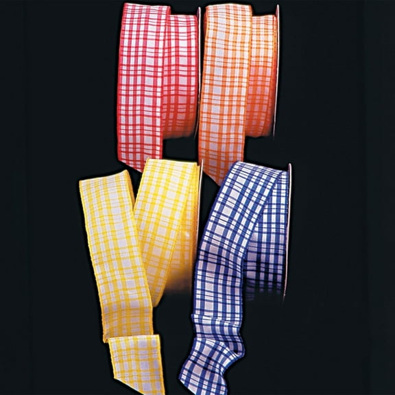 The Ribbon People Blue and White Farmers Check Taffeta Wired Craft Ribbon 1.5" x 27 Yards