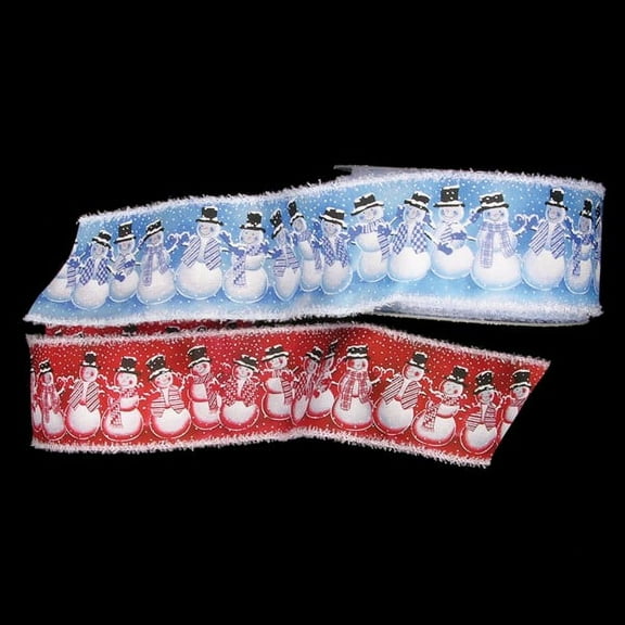 The Ribbon People Blue and White Jolly Snowmen Printed Wired Craft Ribbon 2.5" x 20 Yards