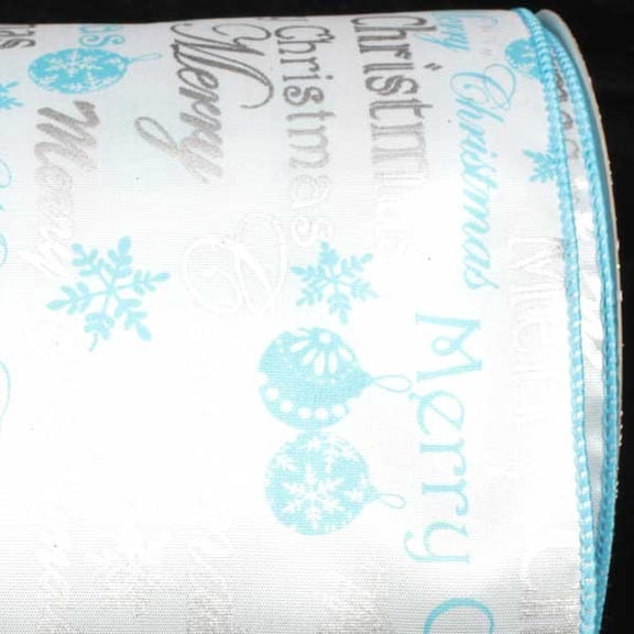 The Ribbon People Blue and White Merry Christmas Wired Craft Ribbon 5" x 20 Yards