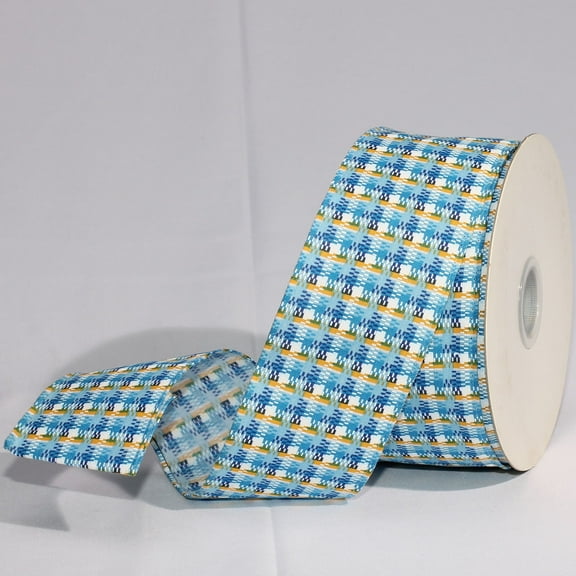 The Ribbon People Blue and Yellow Checkered Wired Craft Ribbon 2" x 20 Yards