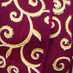 The Ribbon People Bordeaux Red and Metallic Gold Swirl Wired Craft Ribbon 2.5" x 20 Yards