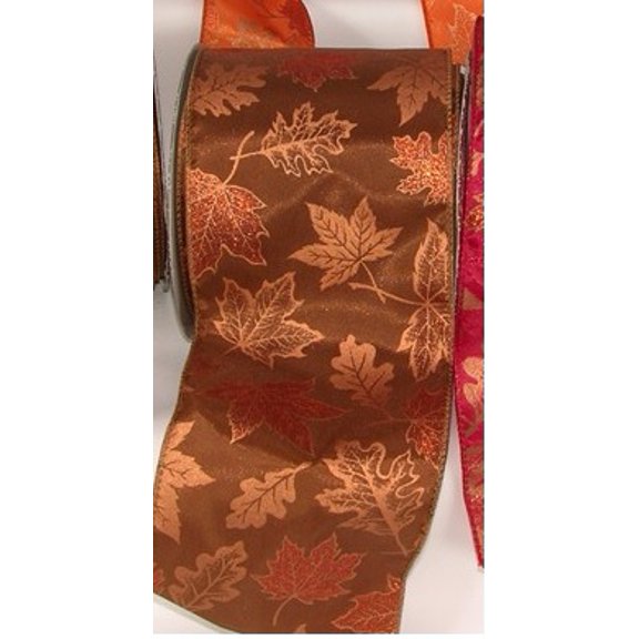 The Ribbon People Brown Fall Maple Leaf Wired Craft Ribbon 4"x 20 Yards