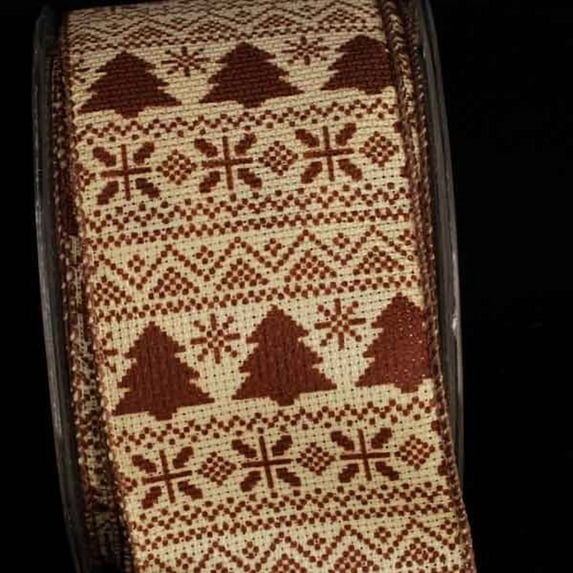The Ribbon People Brown and Beige Christmas Trees Wired Craft Ribbon 2.5" x 40 Yards
