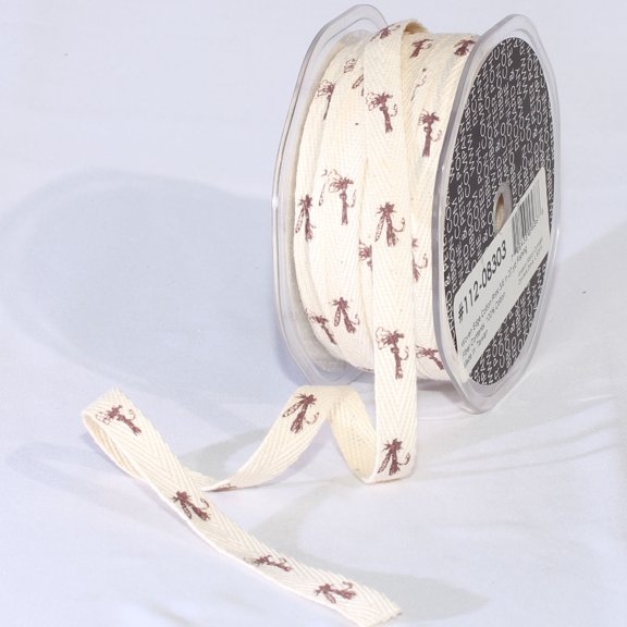 The Ribbon People Brown and Beige Fishing Print Woven Edge Craft Ribbon 0.37" x 54 Yards