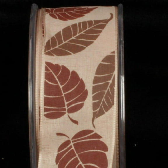 The Ribbon People Brown and Beige Forest Leaves Wired Craft Ribbon 1.5" x 27 Yards