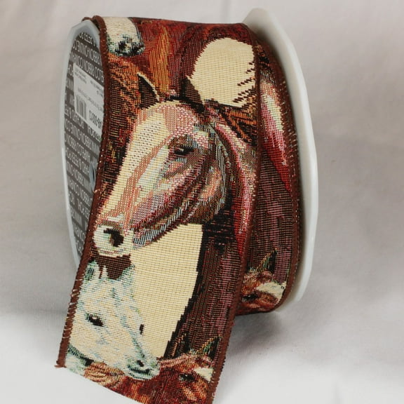 The Ribbon People Brown and Beige Horse Print Wired Craft Ribbon 3" x 9 Yards