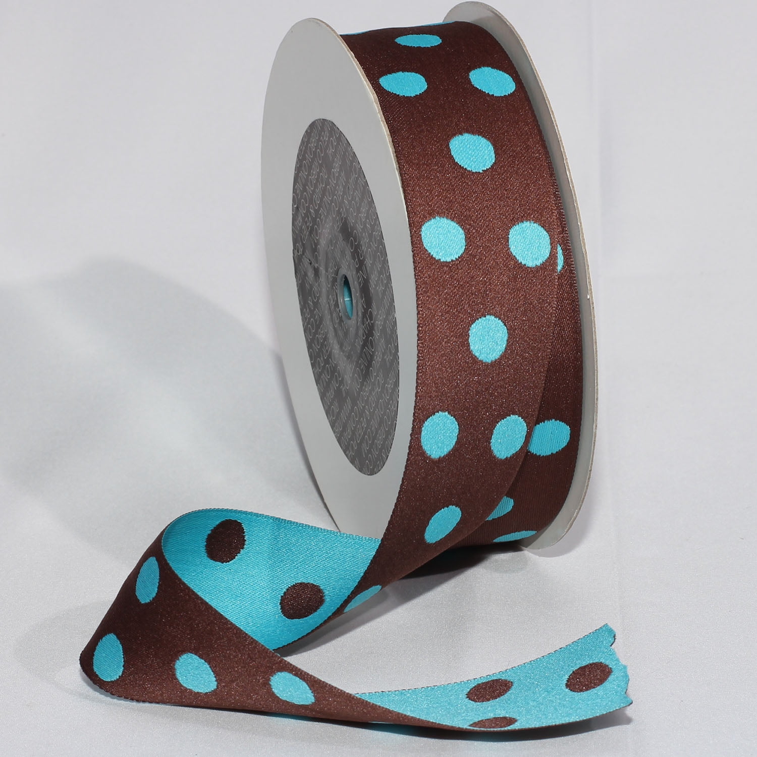 The Ribbon People Brown and Blue Polka Dot Woven Craft Ribbon 1.5" x 27 Yards