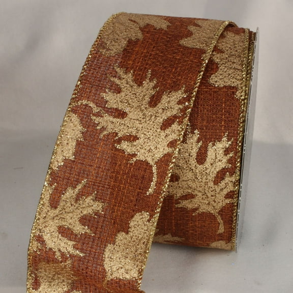 The Ribbon People Brown and Gold Fall Leaves Wired Craft Ribbon 2.5" x 20 Yards