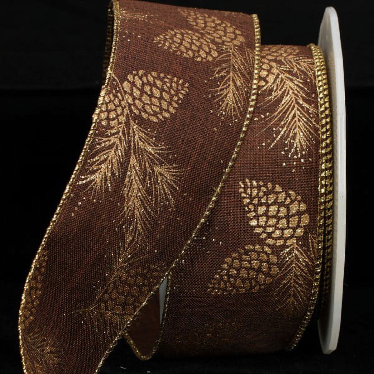 The Ribbon People Brown and Gold Pine Cones Wired Craft Ribbon 2.5" x 40 Yards