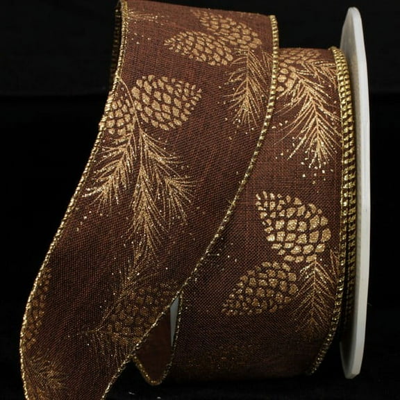 The Ribbon People Brown and Gold Pine Cones Wired Craft Ribbon 2.5" x 40 Yards