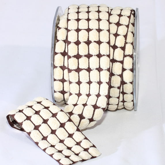 The Ribbon People Brown and Ivory Blocks Woven Edge Craft Ribbon 1.5" x 20 Yards
