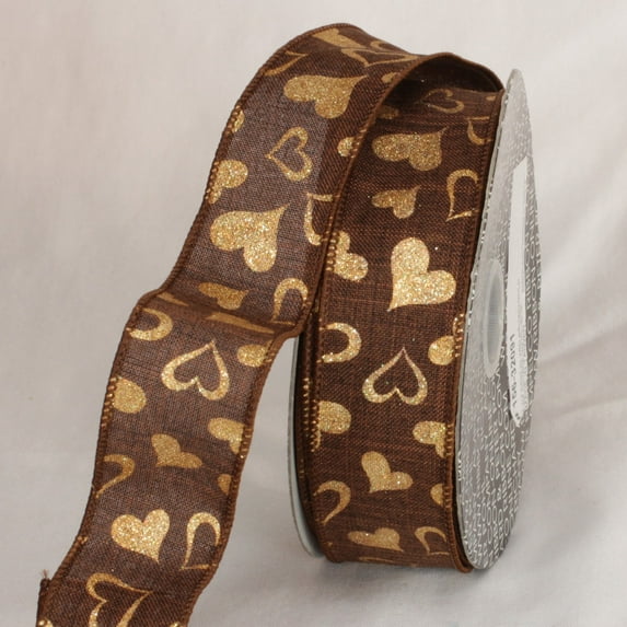 The Ribbon People Brown and Metallic Gold Valentine Day Wired Craft Ribbon 1.5" x 40 Yards