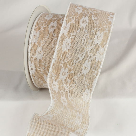 The Ribbon People Brown and White Floral Print Lace Craft Ribbon 4" x 20 Yards