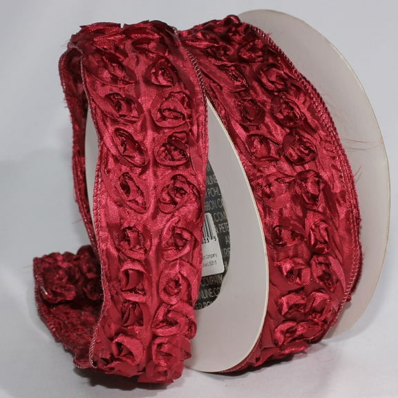 Burgundy 3D Mini Flowers Wired Craft Ribbon 1.87" x 22 Yards