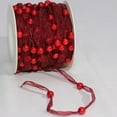 thumbnail image 1 of Burgundy Red Narrow Organdy Contemporary Craft Ribbon with Pearls 9.5mm x 27 Yards, 1 of 2