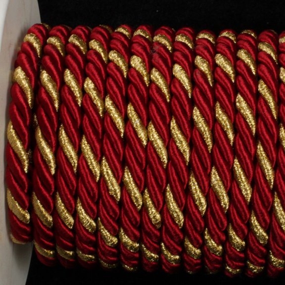 Burgundy Red and Gold Braided Cording Braided Cording Wired Craft Ribbon 0.25" x 16 Yards