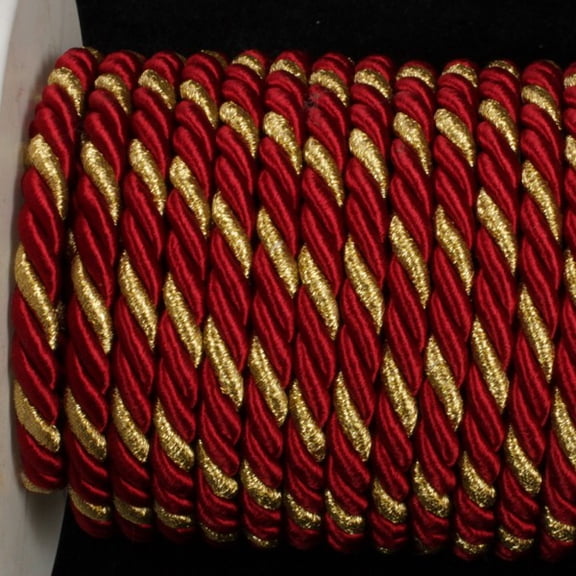 The Ribbon People Burgundy Red and Gold Braided Cording Braided Cording Wired Craft Ribbon 0.25" x