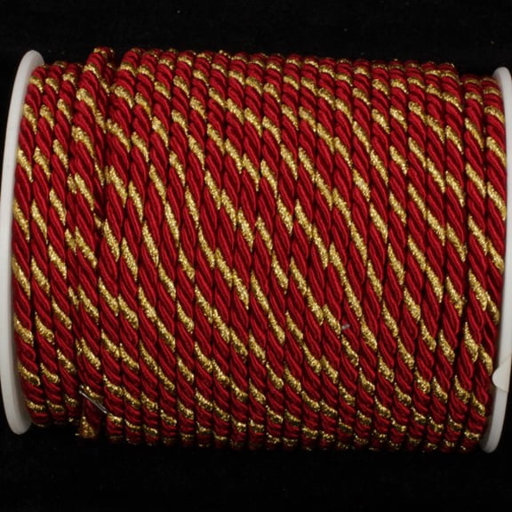 Burgundy Red and Gold Braided Cording Wired Craft Ribbon 0.25" x 55 Yards