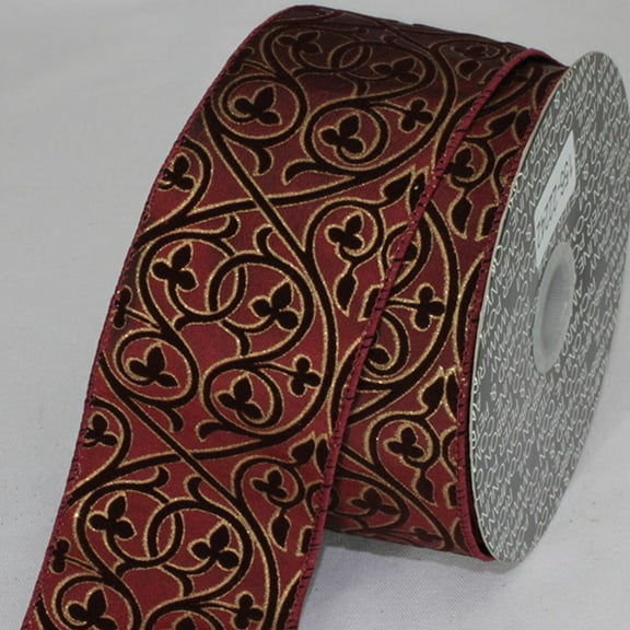The Ribbon People Burgundy Red and Gold Medusalem Metallic Ribbed Wired Craft Ribbon 2.5" x 20 Yards