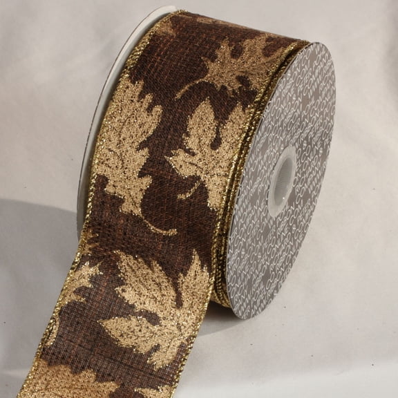 The Ribbon People Chocolate Brown and Gold Fall Leaves Wired Craft Ribbon 2.5" x 20 Yards