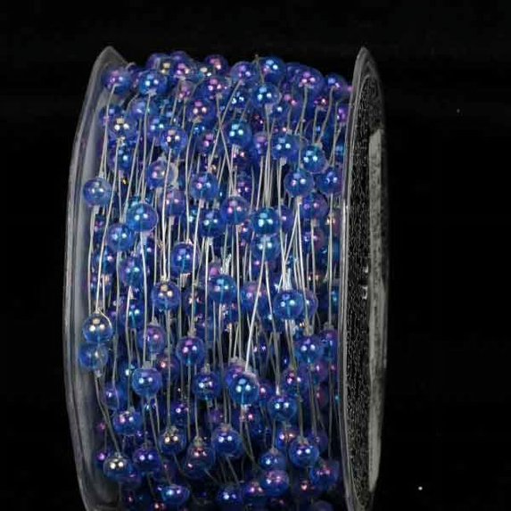 The Ribbon People Clear and Blue Pearls Wired Craft Ribbon Garland 0.25" x 54 Yards