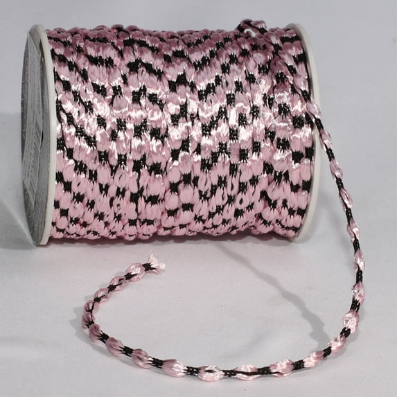 The Ribbon People Crepe Pink and Black Woven Palomino Braid Craft Ribbon Cording 0.25" x 200 Yards