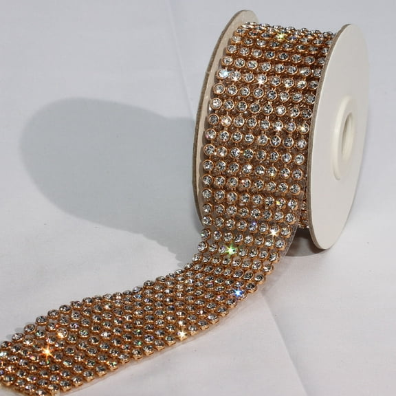 Crystal Diamond Craft Ribbon Trim with Gold Setting 1.5" x 1 Yard