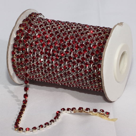 Crystal Grand Rubies Craft Ribbon Silver and Red Setting 1" x 11 Yards