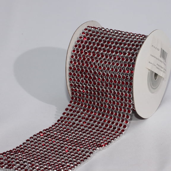 Crystal Rubies Craft Ribbon Trim with Red and Silver Setting 2.75" x 1.1 Yards
